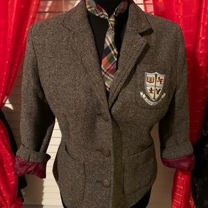Tweed blazer with matching tie.